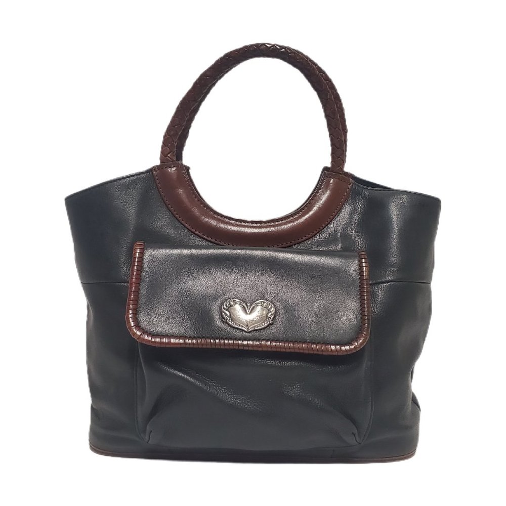 FOSSIL Tote Satchel Bag Black & Brown Leather 10" X 8" X 4" Style 7582